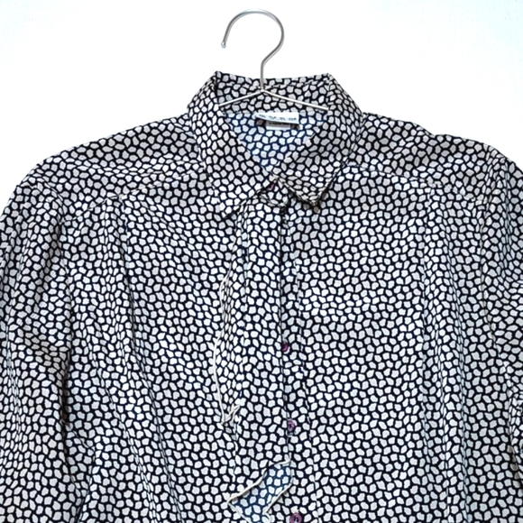 Russ | Vintage Button Blouse | Abstract Spot Ruffle | Art Deco | Business Office - Picture 4 of 7